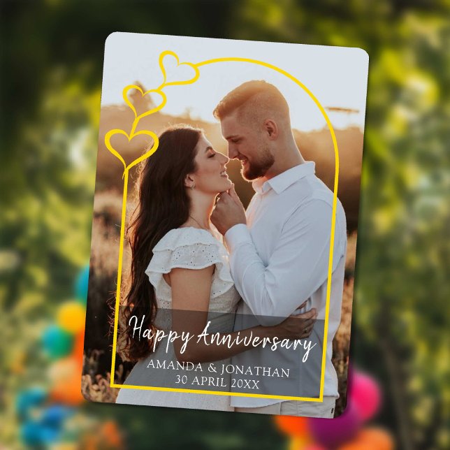 Cartão De Festividades Modern Gold Arch Happy Anniversary Photo Card (Modern Gold Arch Happy Anniversary Photo Card)