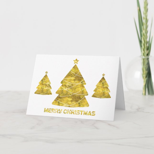 Cartão De Festividades Modern Gold Christmas Tree Holiday Photo Card (Frente)