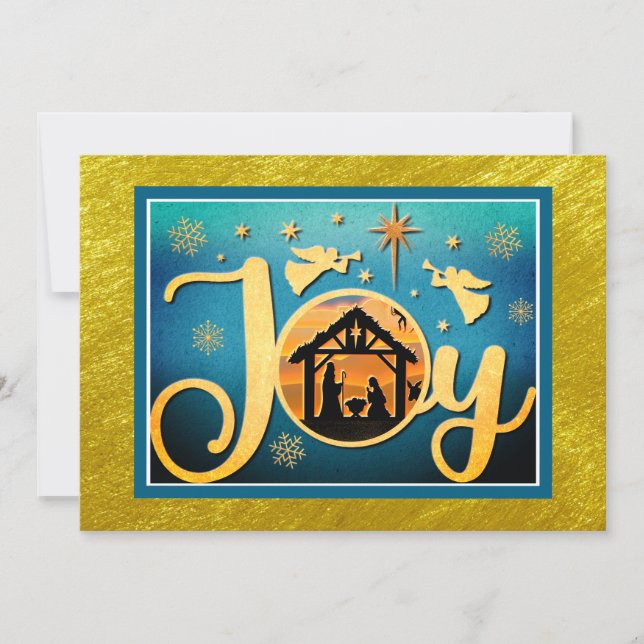 Cartão De Festividades Modern Gold "JOY" Nativity Silhouette Christmas (Frente)