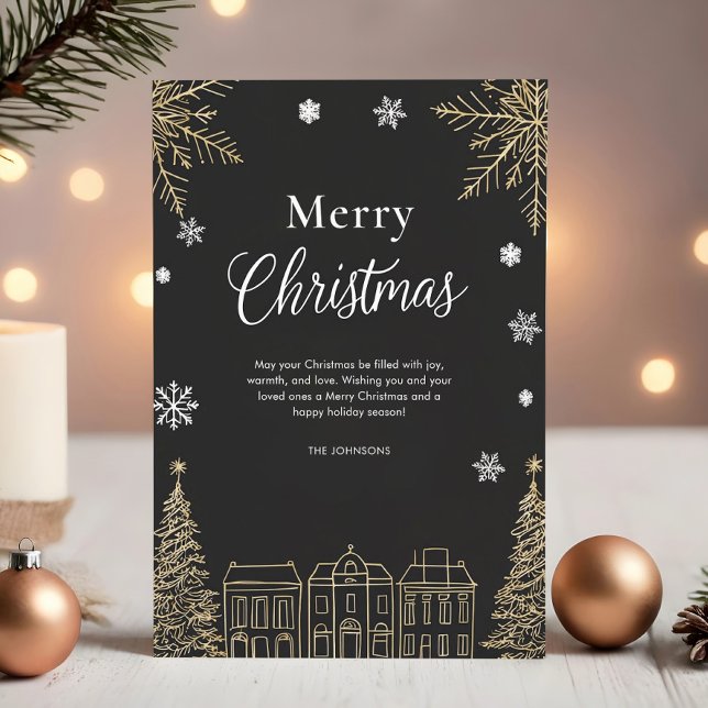 Cartão De Festividades Modern Gold Merry Christmas Holiday Card (Criador carregado)