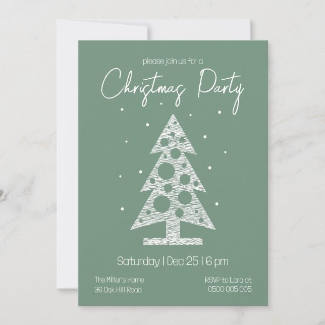 Cartão De Festividades Modern Green & White Christmas Party Invitation (Frente)