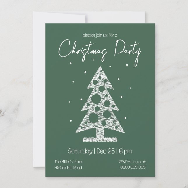 Cartão De Festividades Modern Green & White Christmas Party Invitation (Frente)