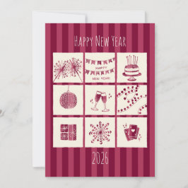 Cartão De Festividades Modern Hand-Drawn Colorful New Year Elements 2026