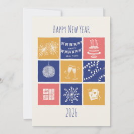 Cartão De Festividades Modern Hand-Drawn Colorful New Year Elements 2026