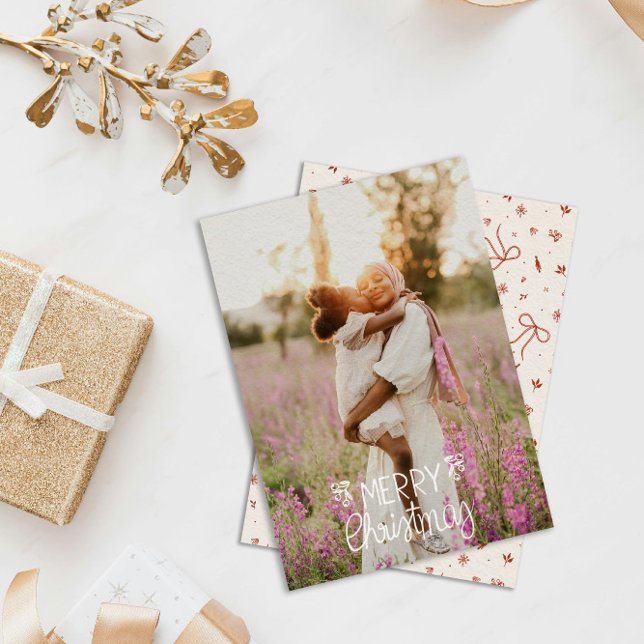 Cartão De Festividades Modern Hand Lettered Feliz Foto De Natal (Criador carregado)