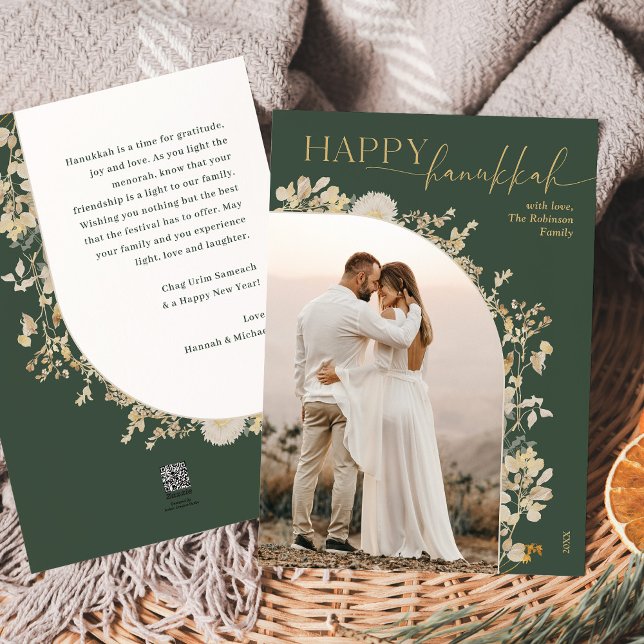 Cartão De Festividades Modern Happy Hanukkah Green - Foto Dourada 1 (Criador carregado)