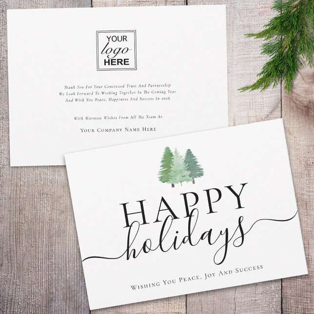 Cartão De Festividades Modern Happy Holidays Woodland Business Logo (Modern stylish Happy holidays woodland custom business logo holiday card)