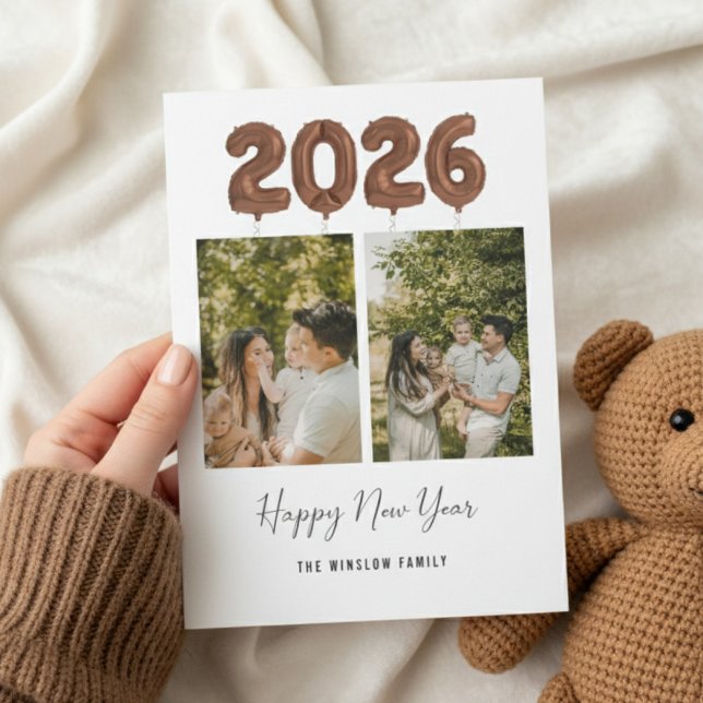 Cartão De Festividades Modern Happy New Year Photo Collage , 2026 Brown (Criador carregado)