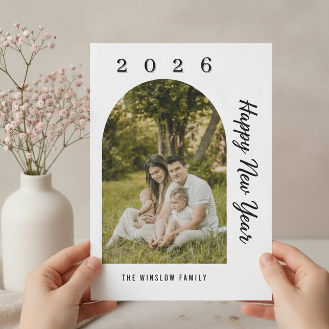 Cartão De Festividades Modern Happy New Year Photo Collage Card | Elegant (Criador carregado)