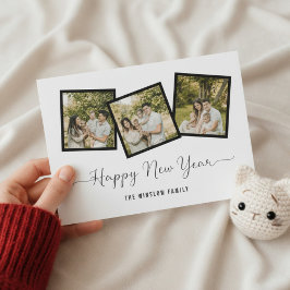 Cartão De Festividades Modern Happy New Year Photo Collage Card | Elegant
