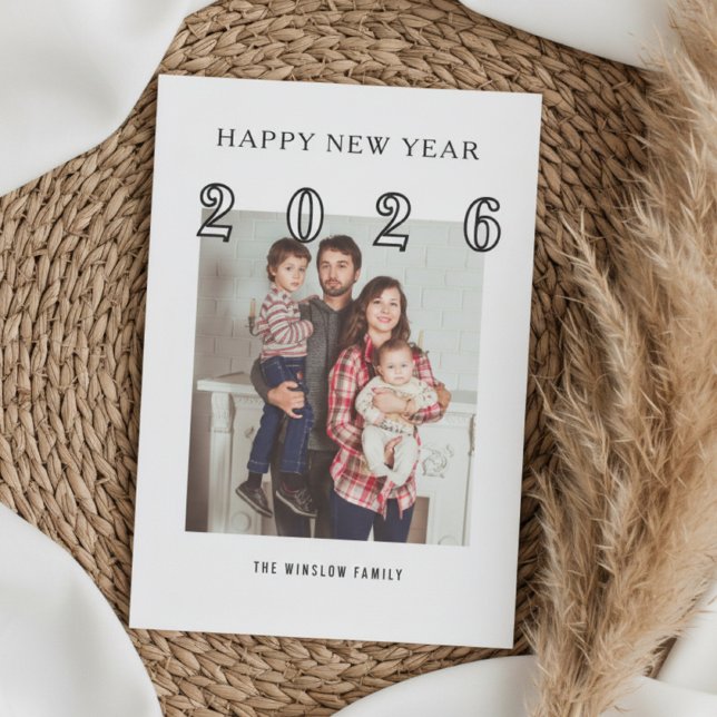 Cartão De Festividades Modern Happy New Year Photo Collage Card | Elegant (Criador carregado)