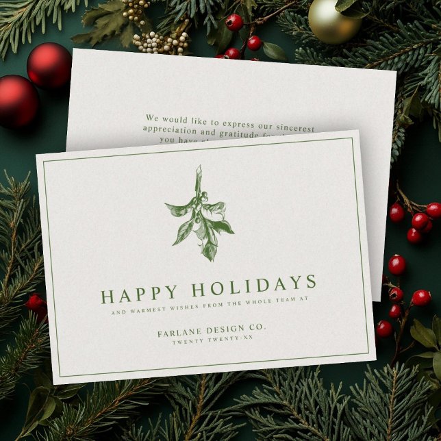 Cartão De Festividades Modern Holly Berry | Elegante Muted Green Business (Criador carregado)