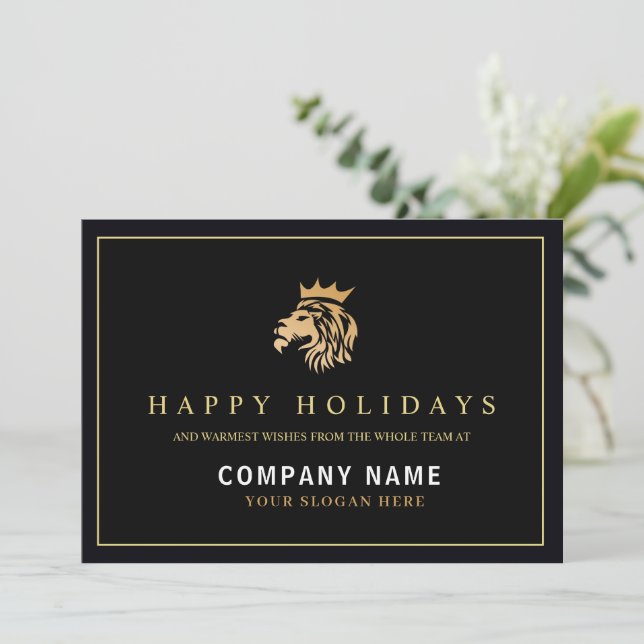 Cartão De Festividades Modern Holly | Logotipo Dourado Elegante (Em pé/Frente)