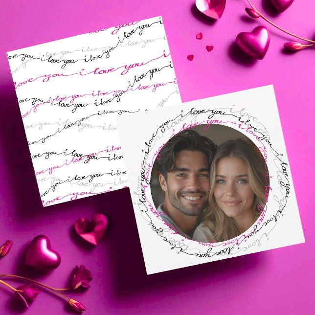 Cartão De Festividades Modern I Love You message with Photo Circle (Modern I Love You message with Photo Circle Holiday Card)
