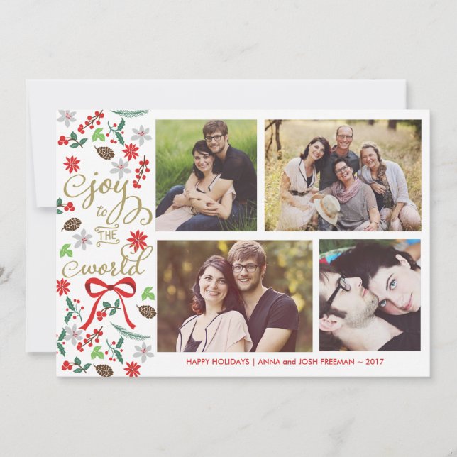Cartão De Festividades Modern Joy To The World Holidays Photo Card (Frente)