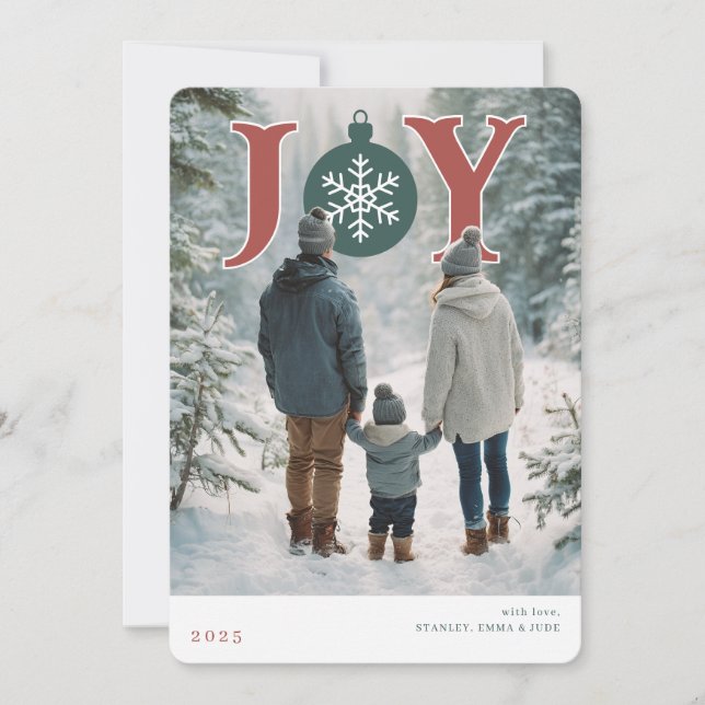 Cartão De Festividades Modern Joyful Snowflake Holiday Photo Card (Frente)