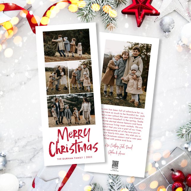 Cartão De Festividades Modern Lettering Cinco Fotos Finas Feliz Natal (Criador carregado)