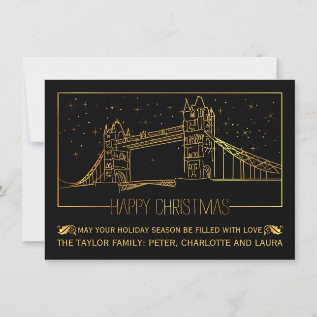 Cartão De Festividades Modern London Tower Bridge "Happy Christmas" gold (Frente)