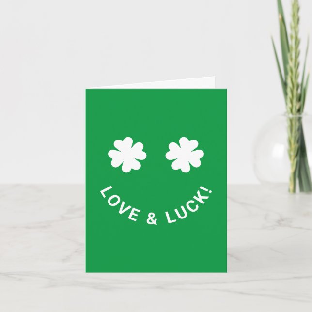 Cartão De Festividades Modern Love & Luck 4 Leaf Clover Smiling Emoji (Frente)