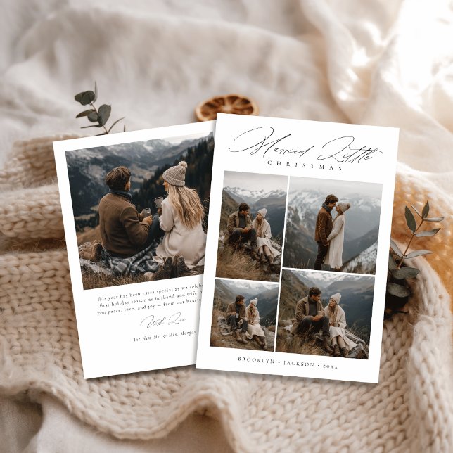 Cartão De Festividades Modern Married Little Christmas Newlywed Photo (Criador carregado)