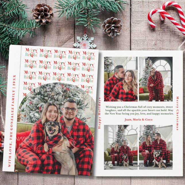 Cartão De Festividades Modern Merry and Bright Arch Photo Christmas (Criador carregado)