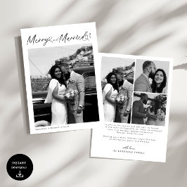 Cartão De Festividades Modern Merry and Married Newlywed Script Christmas