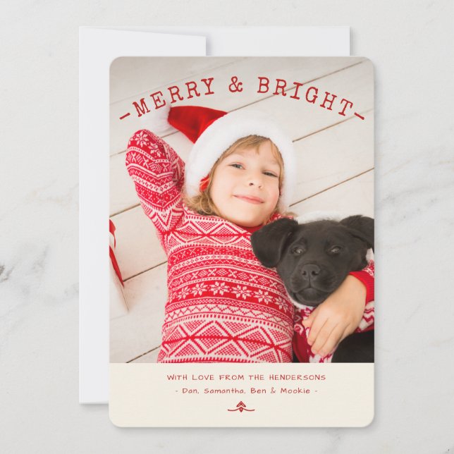 Cartão De Festividades Modern Merry & Bright Red | White Photo Card (Frente)