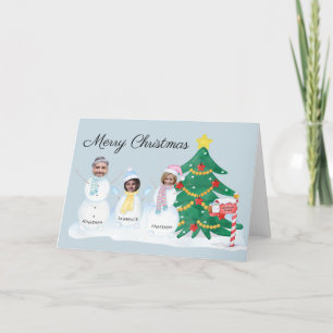 Cartão De Festividades Modern Merry Christmas 3 Photo Family Snowman