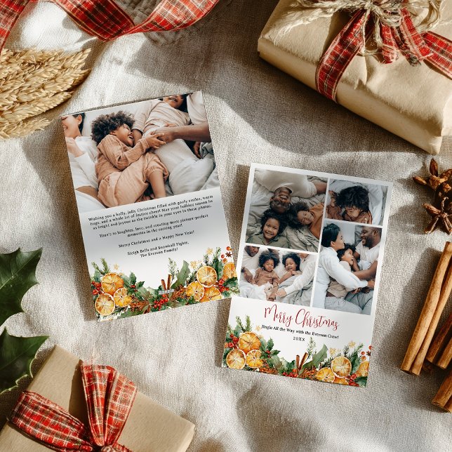 Cartão De Festividades Modern merry Christmas Citrus family 5 photos (Modern merry Christmas Citrus family 5 photos Holiday Card)