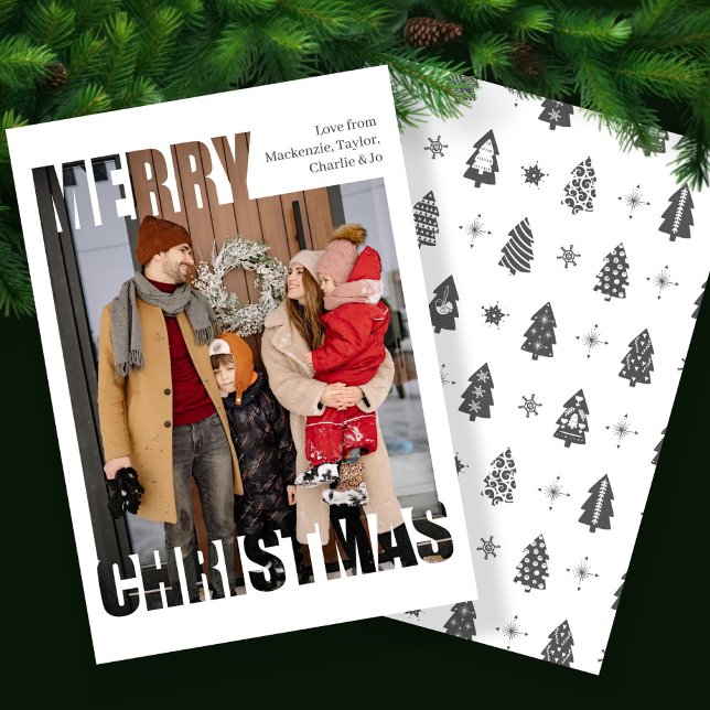 Cartão De Festividades Modern Merry Christmas Photo Personalized (Modern Merry Christmas Photo Personalized Holiday Card from Ricaso. Add your own photograph & text
)