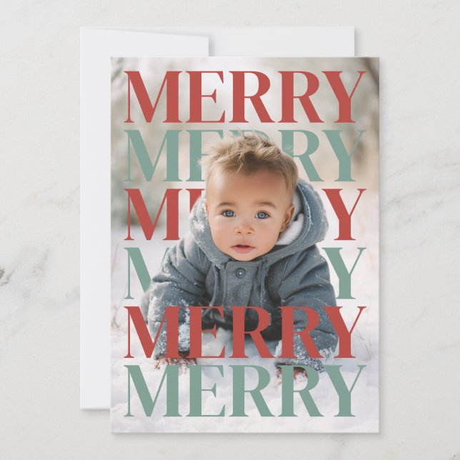 Cartão De Festividades Modern Merry Holiday Photo Card (Frente)
