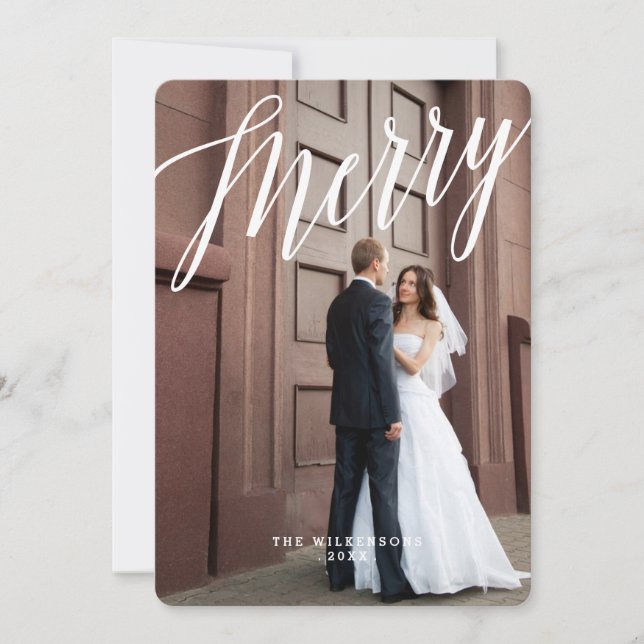 Cartão De Festividades Modern Merry & Married Christmas Photo Card (Frente)