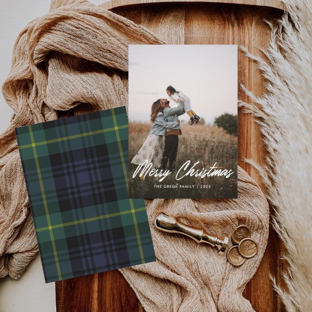 Cartão De Festividades Modern Minimal 1 Photo Christmas Flat Holiday Card (Criador carregado)