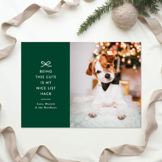 Cartão De Festividades Modern Minimal Bow Nice List Pet Christmas Photo