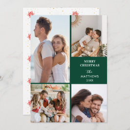 Cartão De Festividades Modern Minimal Four Photo Collage Christmas