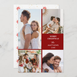 Cartão De Festividades Modern Minimal Four Photo Collage Christmas