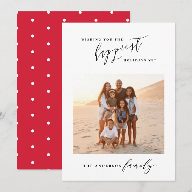 Cartão De Festividades Modern minimal stylish script photo Christmas (Frente/Verso)