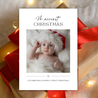 Cartão De Festividades Modern Minimalist Cute Babys First Christmas Photo