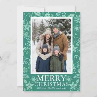 Cartão De Festividades Modern Mint Green Photo Christmas Holiday Card