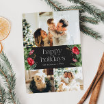 Cartão De Festividades Modern Moody Botanical 3 Foto<br><div class="desc">Esta coleção apresenta florais vermelhos de aquarela,  bagas e verde de inverno com tipografia moderna e elegante,  com padrão botânico de inverno.</div>