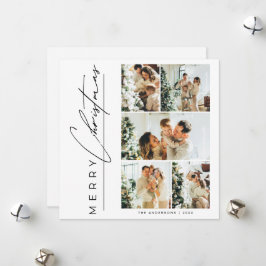 Cartão De Festividades Modern Multi Photo Merry Christmas Script