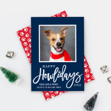 Modern Navy Blue Happy Howlidays Puppy Dog Photo