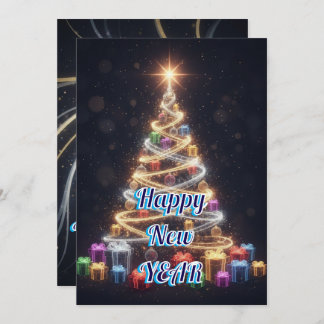 Cartão De Festividades Modern Neon Christmas Tree New Year Holiday Card