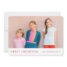 Modern Neon Merry Christmas Photo Card
