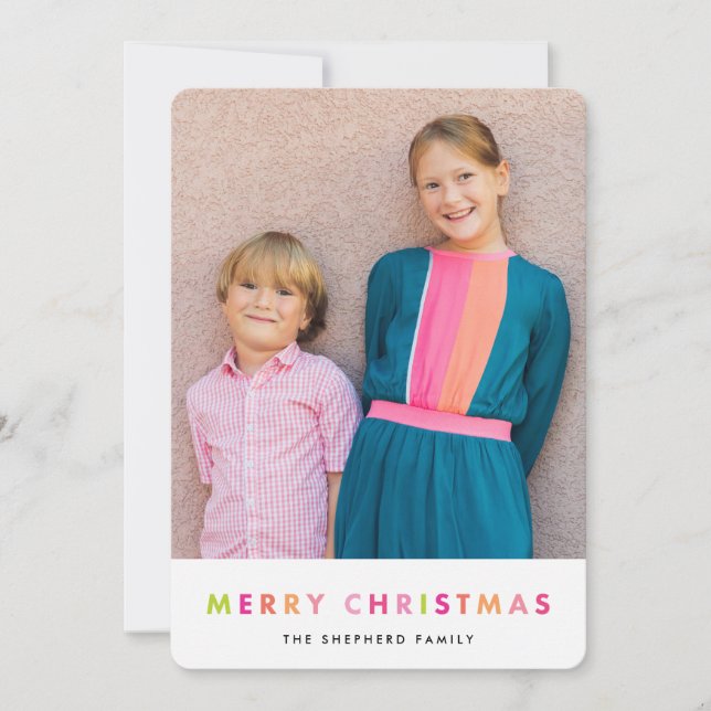 Cartão De Festividades Modern Neon Merry Christmas Photo Card (Frente)