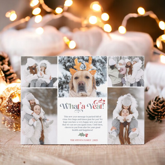 Cartão De Festividades Modern New Year in review 5 photo collage grid (Modern New Year in review 5 photo collage grid Holiday Card)