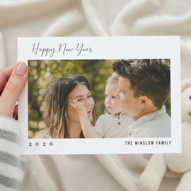 Cartão De Festividades Modern One-Photo New Year Greeting Card (Criador carregado)