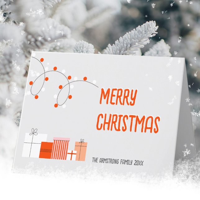 Cartão De Festividades Modern Orange Gift Merry Christmas Illustration (Modern Orange Gift Merry Christmas Illustration Holiday Card ©Susanne Sachers - Sunny Mind Design 🌞)