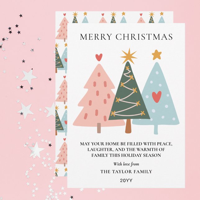 Cartão De Festividades Modern Pastel Boho Christmas Trees (Modern Boho Christmas Trees Holiday Card)