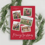 Cartão De Festividades Modern Photo Collage Merry Christmas<br><div class="desc">A 5 photo collage modern Christmas card with handwritten script and minimal type. Click the edit button to customize this design.</div>